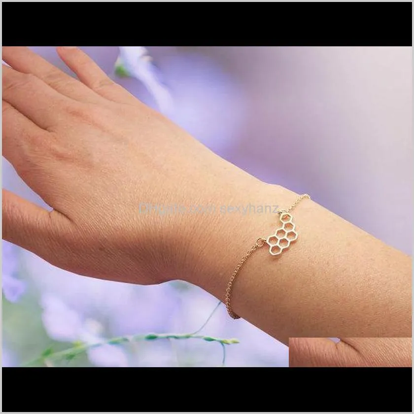 10pcs- b024 gold silver cute honeycomb bracelets beehive bracelet honey bee comb hive bracelet hexagon bracelet