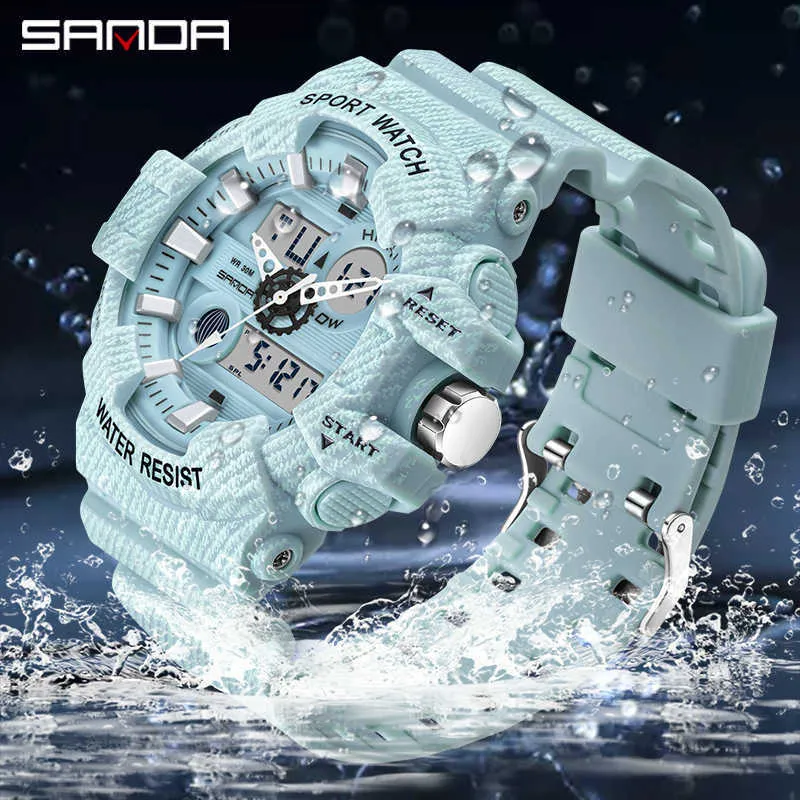 SANDA Luxe Hommes Numérique LED Montre Date Sport En Plein Air Montre Électronique Mâles Horloge Universelle Ronde Montres Montre homme G1022