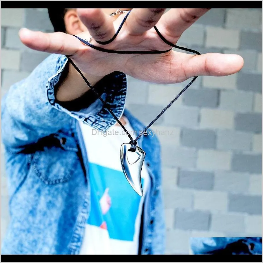 charm hip hop jewelry tide men stainless steel spike necklace fashion pendant black rope chain punk necklaces for men gift