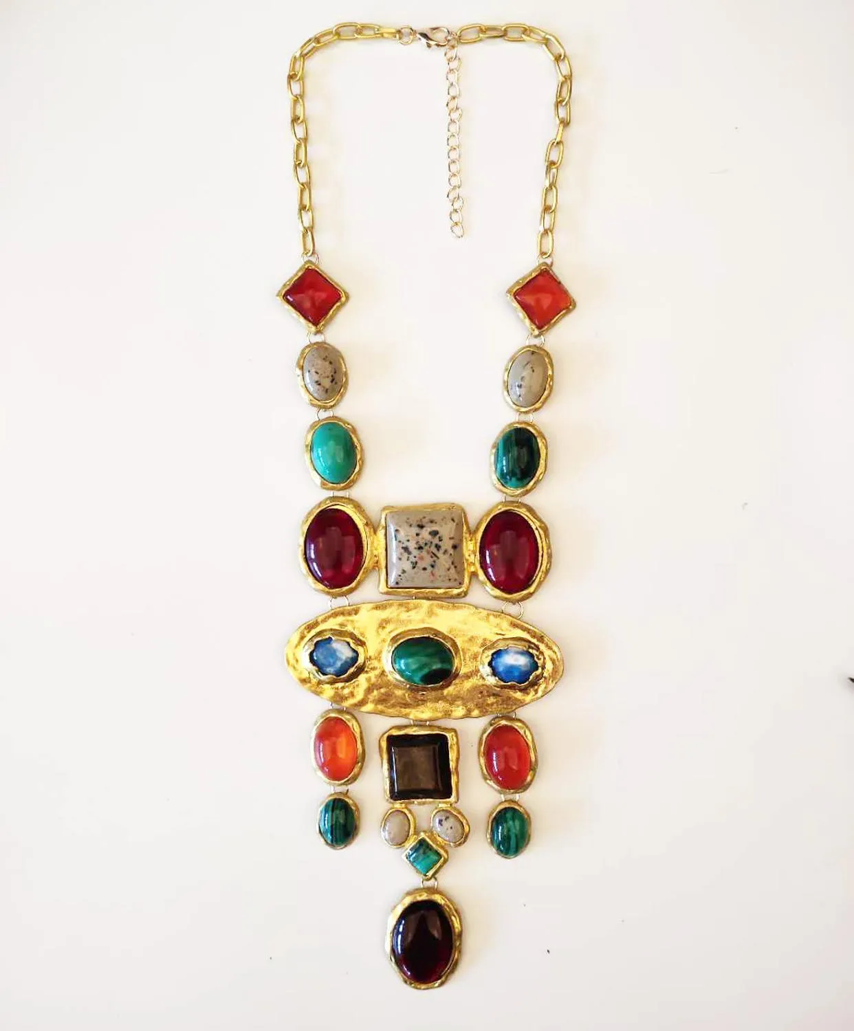 Boho etniska maxi långa pendlar s kvinnor färgglada faux sten vitnage za smycken uttalande indiska stammen halsband
