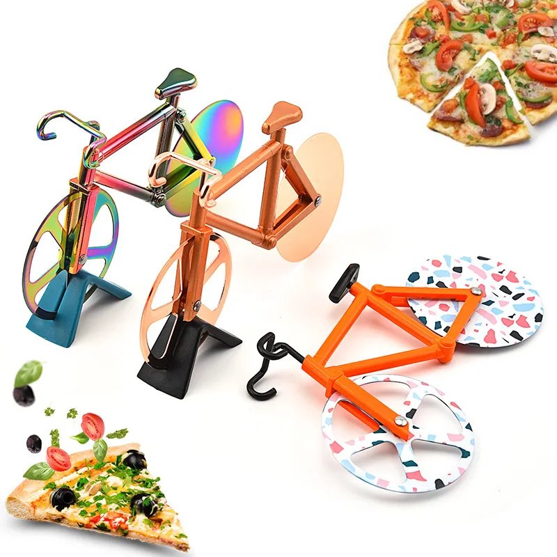 Tagliapizza in acciaio inossidabile Utensile da cucina per cucina Bicicletta Dual Bike Coltello per pizza Strumenti di cottura creativi Lunghezza 18,5 cm XG0448