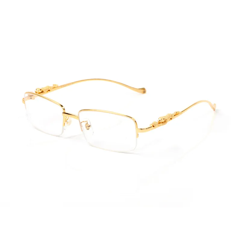 Moda ramki optyczne Leopard Gold Buffalo Horn Okulary Kobiety Okulary Mężczyźni Okulary przeciwsłoneczne Designer Clear Lens Crawless z pudełkiem