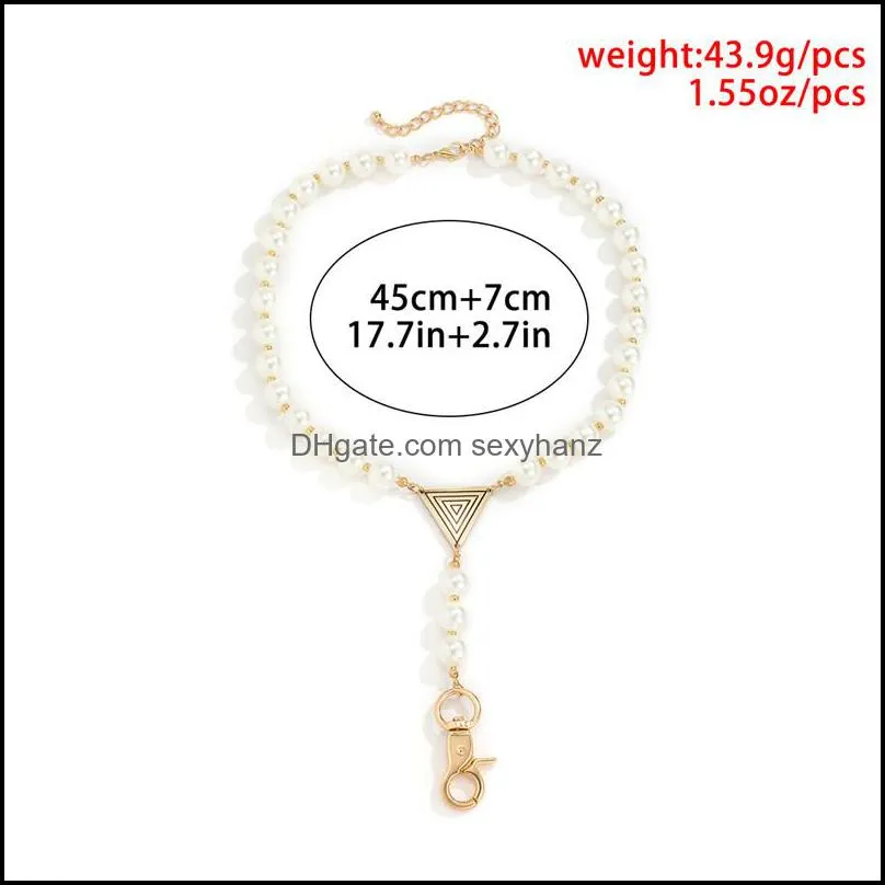 European Multi Element Triangle Pearl Beads Necklaces Geometric Key Chain Tassel Gold Dress Chains Women Party Punk Gift Alloy Pendant Necklace Jewelry