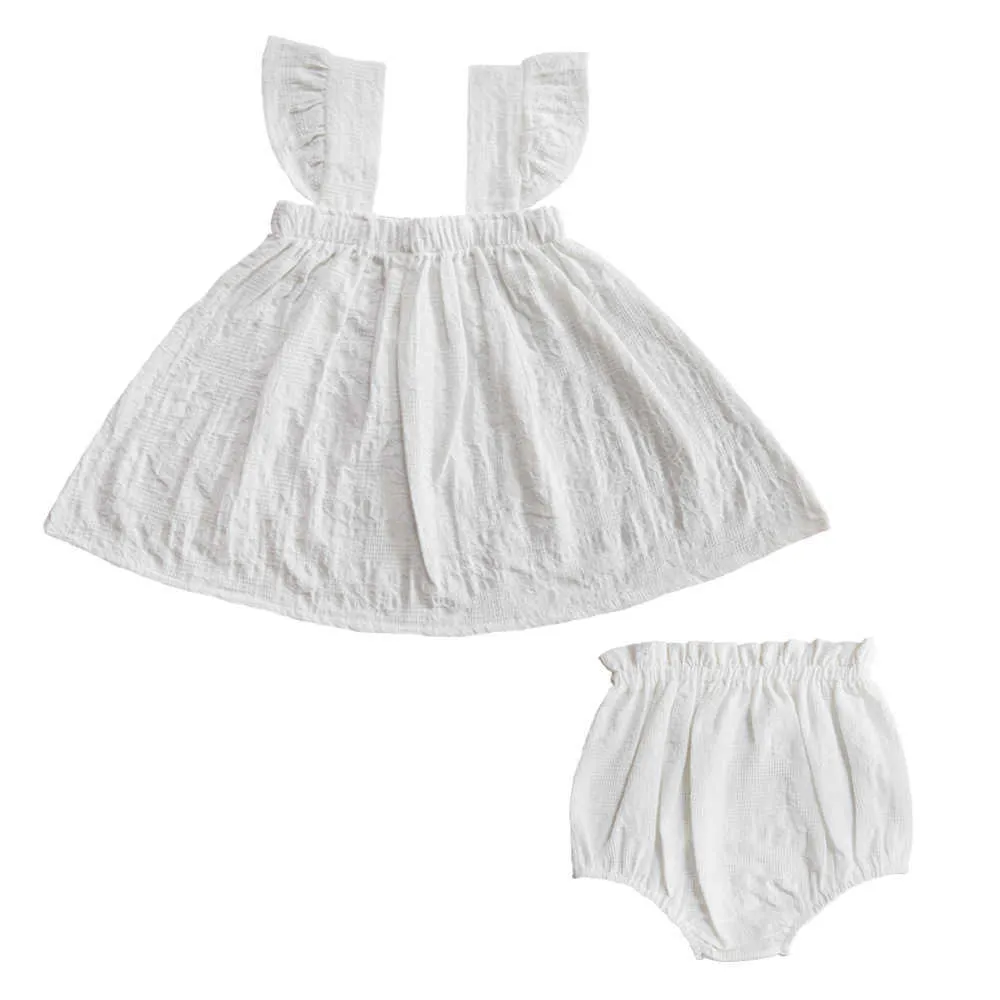 Летний стиль ребёнок слинг топ + шорты вышитый костюм детская девочка одежда из двух частей платье 210701
