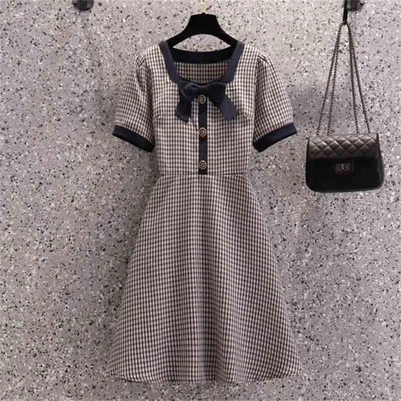Save Big on Bulk Sexy Mini Dress Korea Korean Summer Women Plaid Chic Short  Sleeve Casual Dress Sweet Bow High Waist A Line Mini Vestido Plus Size
