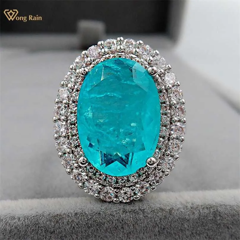 Wong Rain Vintage 925スターリングシルバーParaiba Tourmaline Gemstone結婚式の婚約ダイヤモンドリングギフトファインジュエリー卸売211217