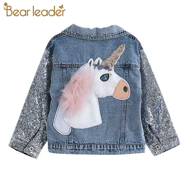Bear Leader Denimjacka för tjejer Moderockar Barnkläder Höstbarnflickor Kläder Ytterkläder Tecknad Jean Jackor Coat 210708