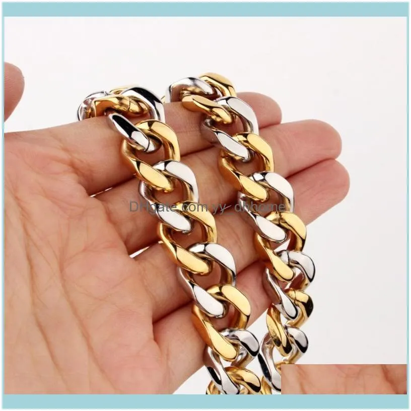 Arrive Polished Punk11/13/15/17MM Cool Jewelry 316L Stainless Steel Curb Cuban Chain Mens Necklace Or Bracelet Bangle 7