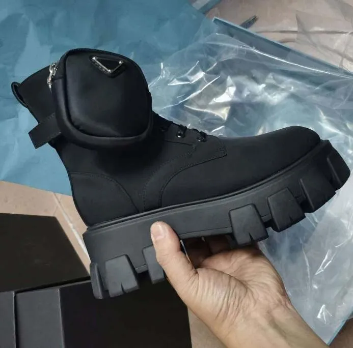 23 botas de diseñador zapatos para mujer de bolsillo de bolsillo negro botas romanas negras de nylon inspirado combate pequeño gran tamaño eur 35-41