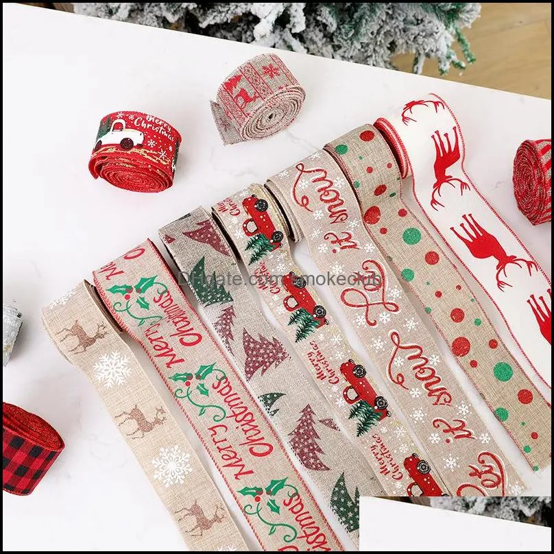 200cm linen Christmas gift box Decorations Ribbons Party Supply Xmas Bow Ribbon High-Grade Christmas tree Decorations For Home