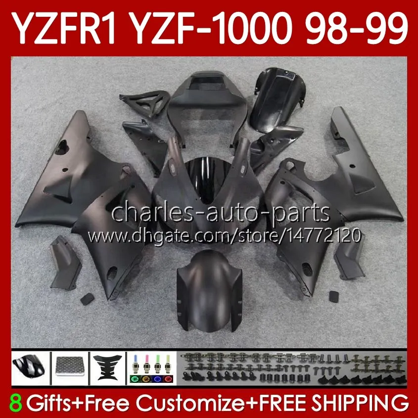 دراجة نارية الجسم ل Yamaha YZF-R1 YZF-1000 YZF R 1 1000 CC 98-01 هيكل السيارة 82NO.24 شقة Black YZF R1 1000CC YZFR1 98 99 00 01 YZF1000 1998 1999 2000 2001 OEM FALTINGS KIT