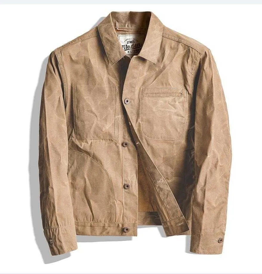 Maden Khaki Canvas Oil Wax Vintage Jackets Men With Multi