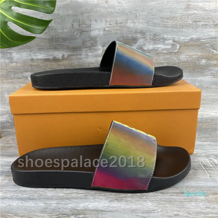 Colorido para mujer para hombre Zapatilla Láser Sandalias de verano Toboganes de playa Gradiente dnmvhjfg Señoras Sandali Baño Da Donna Zapatos Clásico Estampado marrón