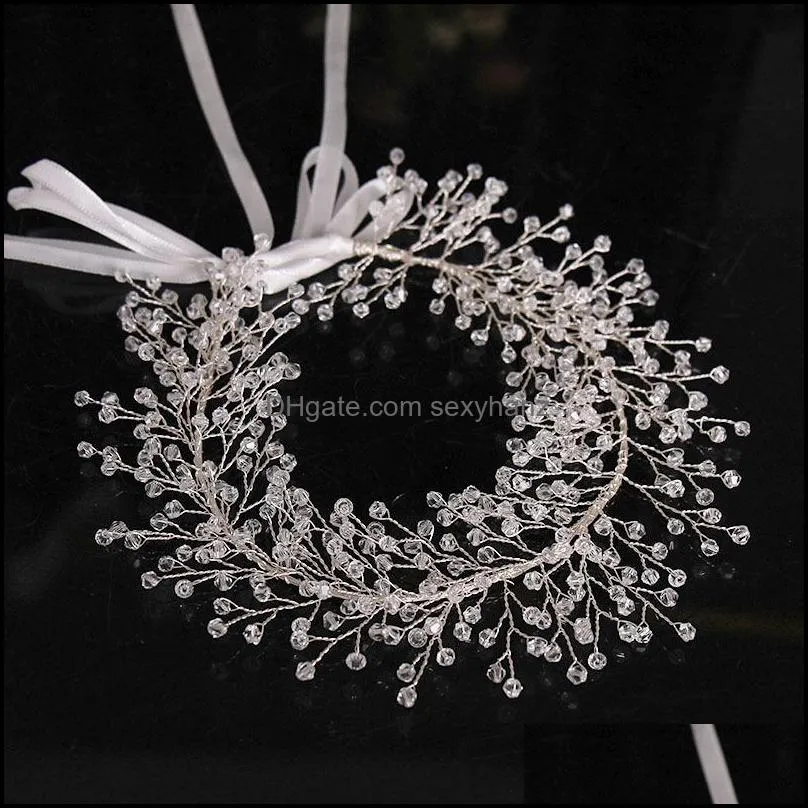 Hair Clips & Barrettes Bridal Crown Headwear With Ribbon Luxury Rhinestones Inlaid Headband For Female Wedding Birthday Accessories ML