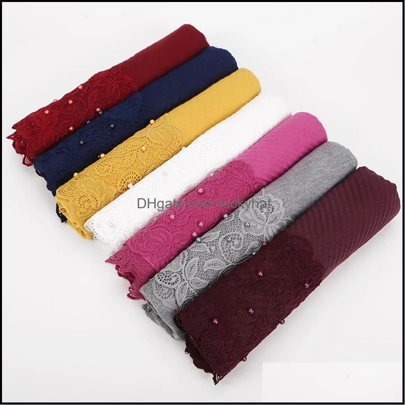 2020 New Red Yellow Black White Crinkle Pleated Lace Floral Hijab Scarf Shawl Women Pearl Crinkle Muslim Head Hair Scarves Wraps1