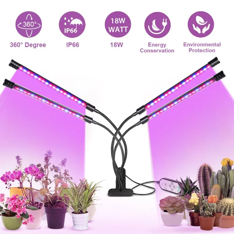 Grow Lights Light USB Phyto Lamp Full Spectrum 4 Huvudtält Komplett kit Phytolamp för växter Plantor Blommor inomhus Boxgrow