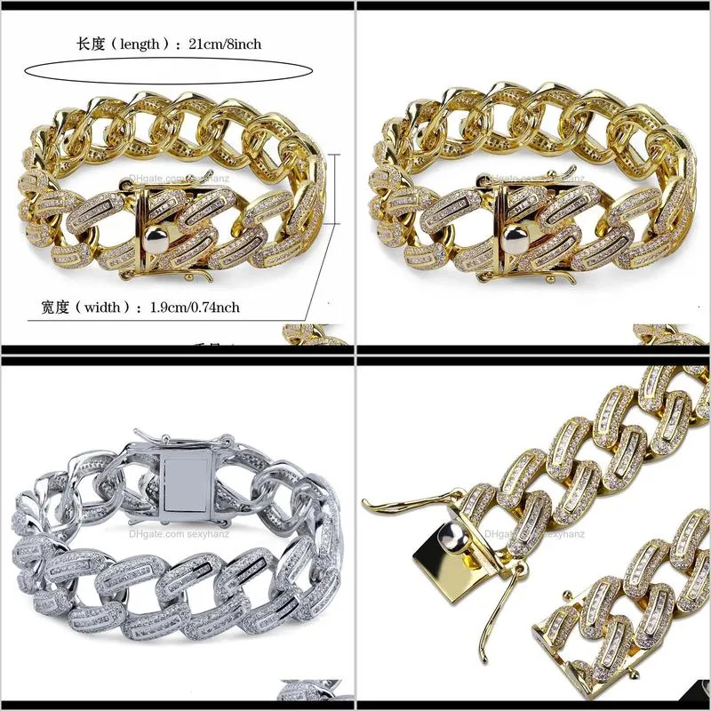 european and american hip-hop men`s chain bracelet 18mm is studded with zircon  cuba chain