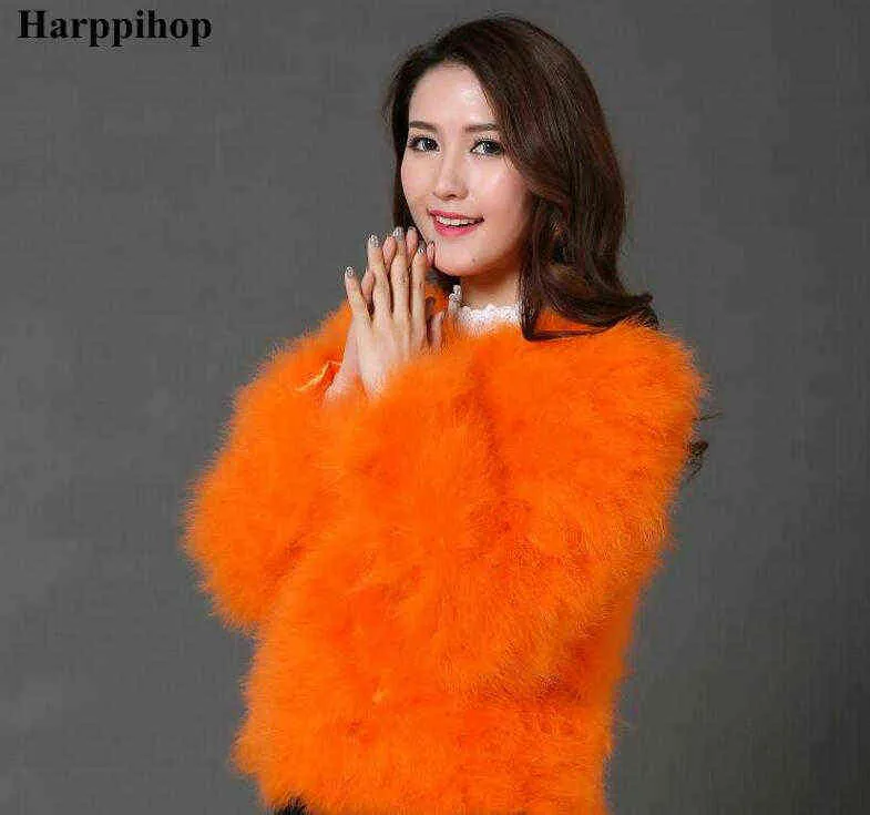 Harppihop Fashion Sexy Ostrich Wool Turkey Fur Women Coat Feather