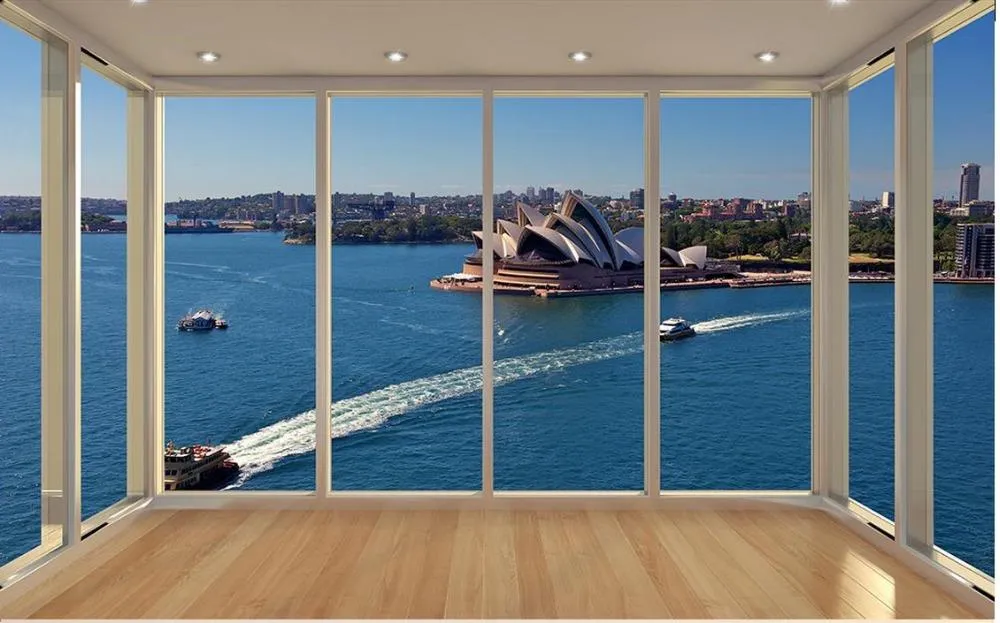 Papéis de parede personalizados Po Murais 3D Papel de parede para sala Sydney Opera House Views Landscape Mural