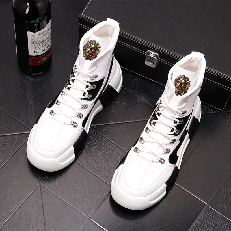 Luxury White Mens Sneakers With Height Increase Hip Hop Casual