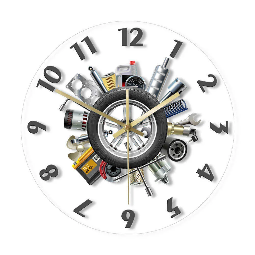 Auto Service Gereedschap Garage Muur Opknoping Klok Moderne Auto Service Mechanic Auto Lover Gift Silent Beweging Horloge Man Cave Decor X0726