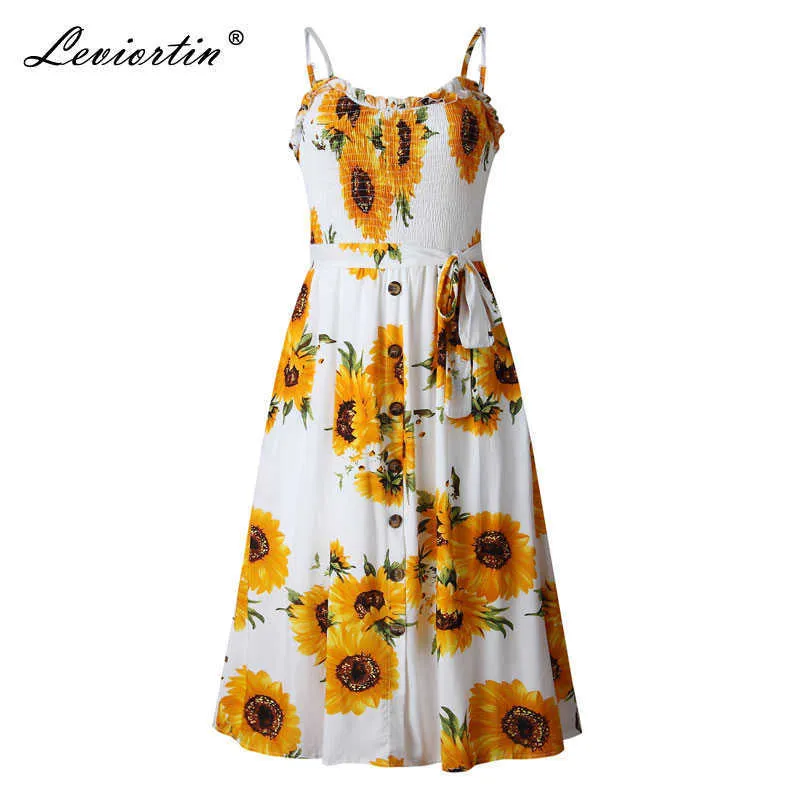ワンピース Sunflower-Printed Midi Dress Off White Sunflower-Printed Midi Dress（ワンピース）｜Her lip to（ハー