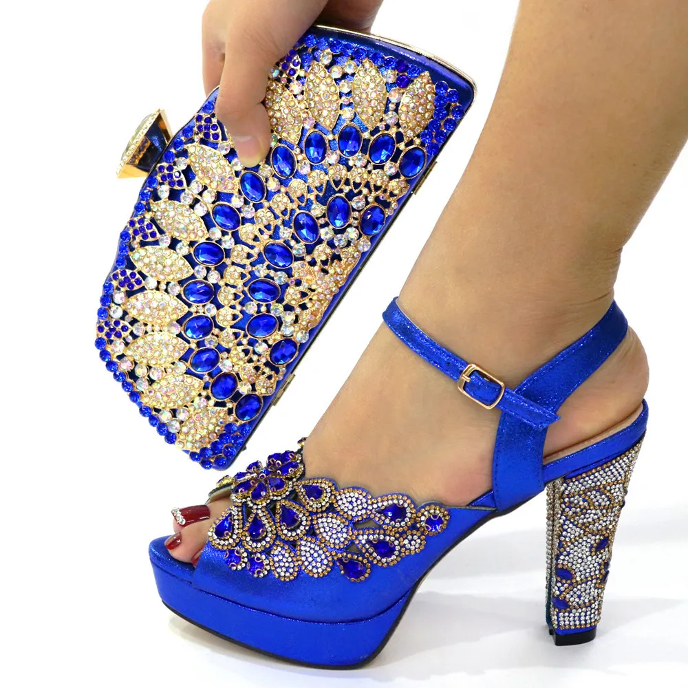 New Arrival Italian Shoes with Matching Bags Set Decorated with Rhinestone Ladies Shoes with Matching Bags Set Nigerian Shoes