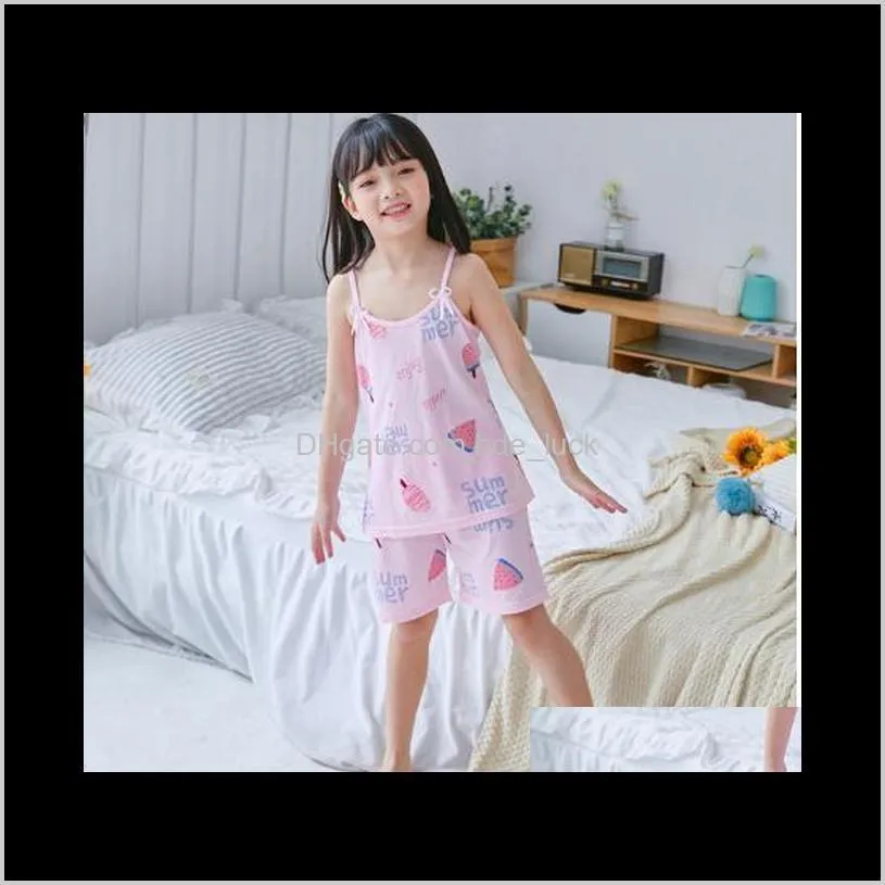 Baby Clothing Baby, & Maternity Kids Pajamas Sleeveless Printing With Bow Sling Top Shorts Homewear For Girls Summer Sleepwear Children Girl