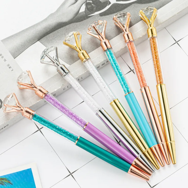 Big Diamond Ballpoint Pens Bling Little Crystal Metal Pens School Office Writing Supplies Business Pen Stationery Student Gift
