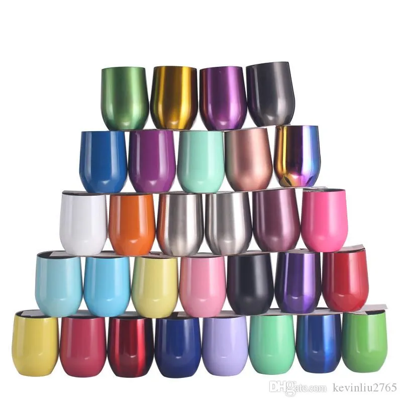 12oz Wine Tumbler Mugs Double Wall Egg Shape Cups Stainless Steel Tumblers With Lid Insulated Glasses Wedding Favors WLL-YFA2717