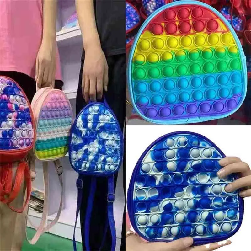 19CM Rainbow Tie Dye Fidget Backpack Popet Bubble Toys Bag Push Bubbles Purses Kids Adult Sports Casual Shoulder Bags Handbag Tote Christmas Gift H93RB7N