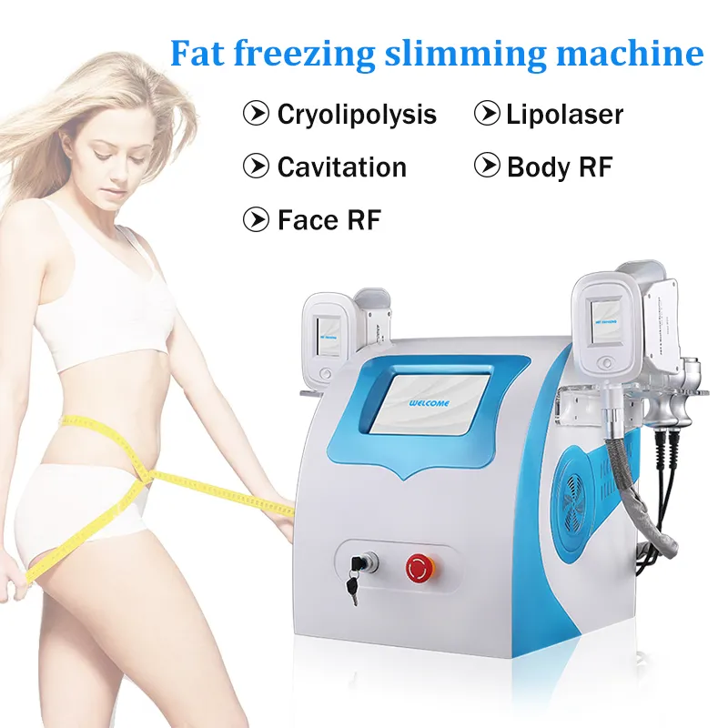 Cryo Slimming Machine Cool Face Lifting Fett Minska två handtag Kavitation RF SPA Salong Använd 2 års garanti