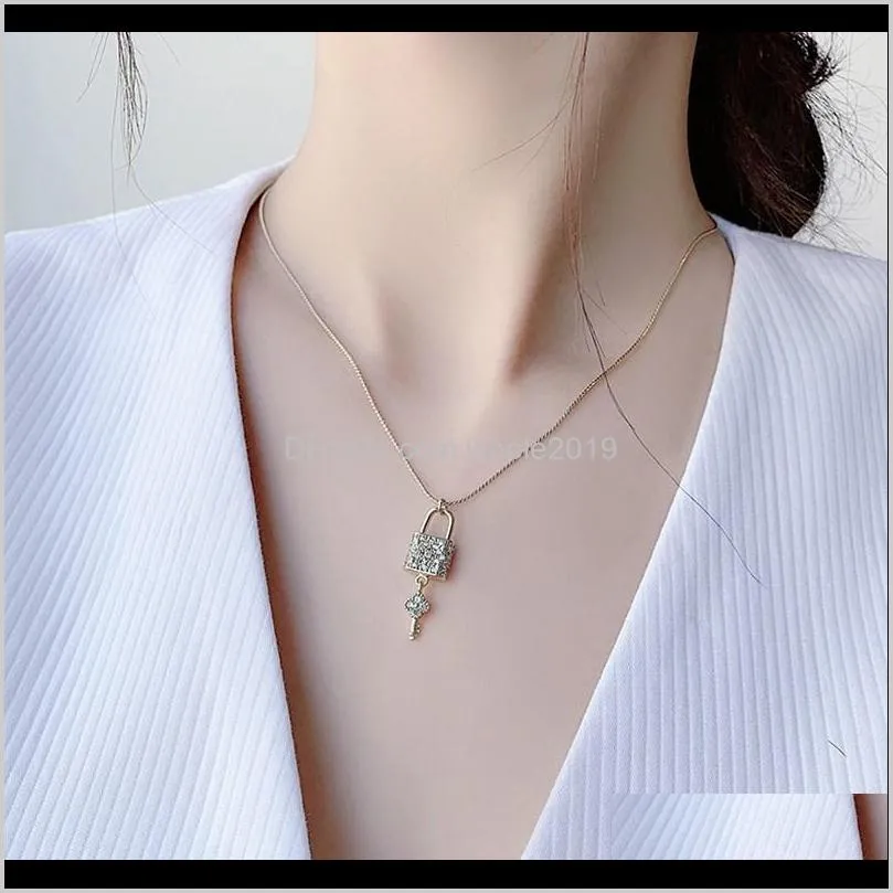 fashion cubic zirconia flower shape key lock pendant necklace charms collares chain for women jewelry gifts collier necklaces