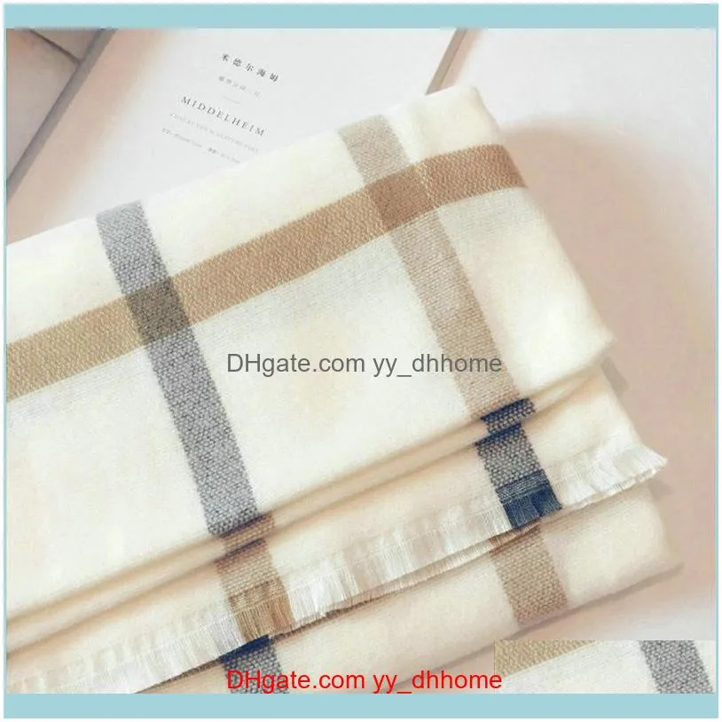 Scarves Korean White Plaid Scarf Women Winter Imitation Cashmere Scarfs For Ladies Oversized Knitted Shawl And Wraps MY20621