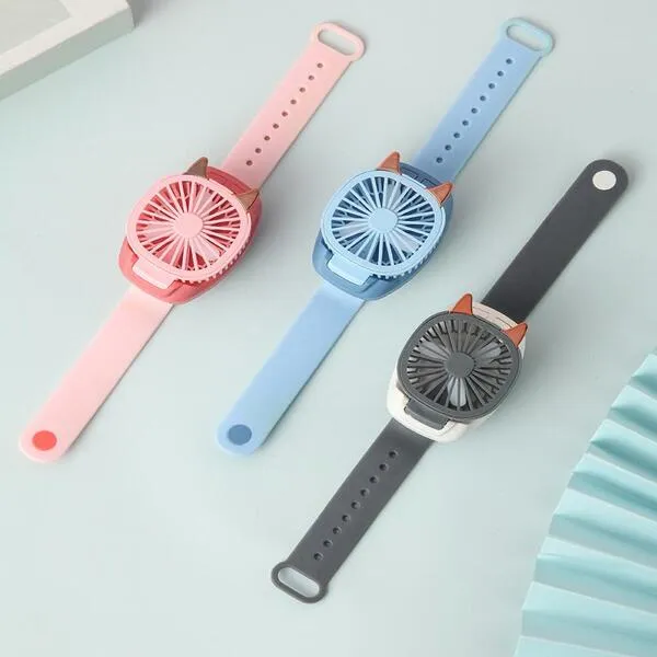 Resfriamento Mini relógio Fan Fan Handheld Student Creative Rotatable Rechargable Recarregável USB Charging Wrist Mute Summer Fãs para dentro de casa ao ar livre