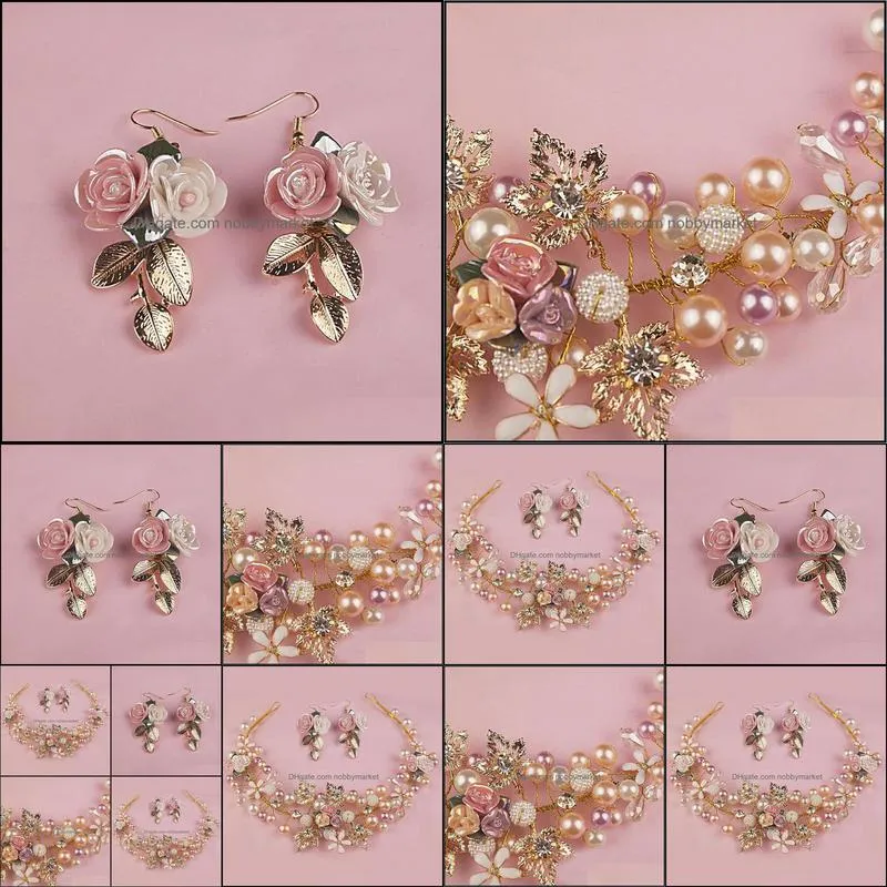 Bijoux de cheveux de mariage couleur or à la main coiffes de fleurs mariée perle et bandeaux de cristal pour mariée Aessories demoiselle d'honneur livraison directe 2