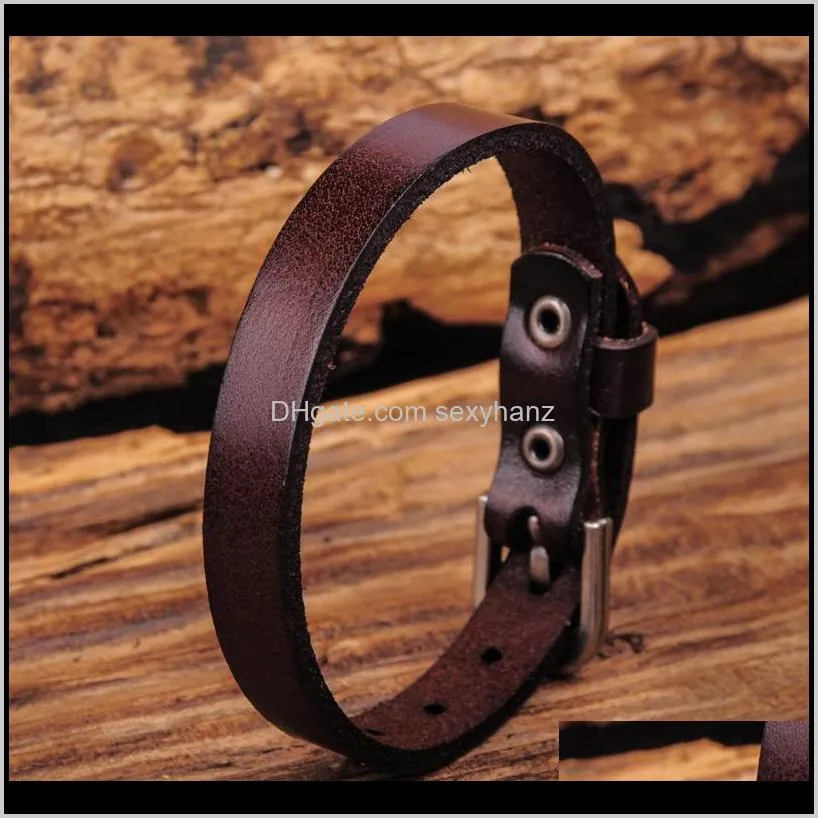 g458 dark brown simply cool single wrap genuine leather bracelet buckle cuff men`s