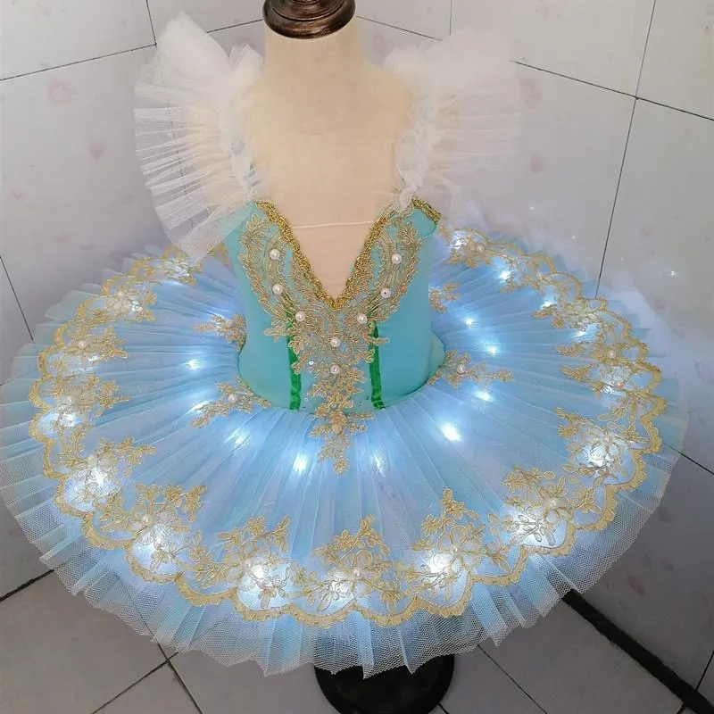 LED Bale Tutu Profesyonel Balerin Çocuk Çocuklar Kuğu Göl Dans Kostümleri Yetişkin Kızlar Işık Gözleme Toddler Elbise Sahne Giyim