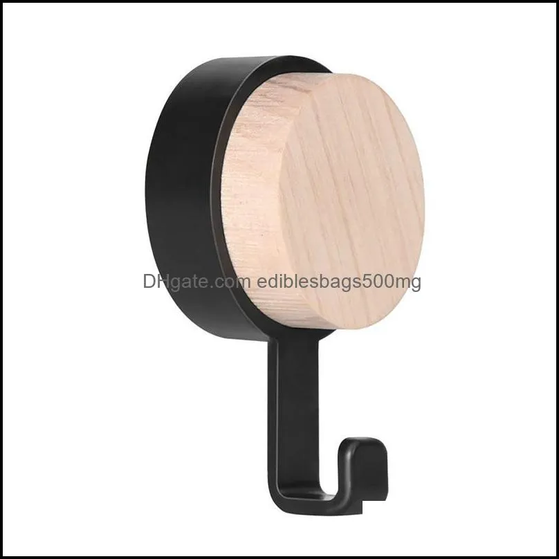 Hooks & Rails Door Wooden Round Head Hook Household Multifunctional Nail-free Hook-free Sticky For Kitchen Gancho Pared