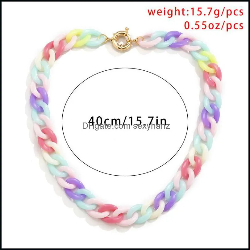 Yamog Ice Cream Mixed Color Short Chains Necklaces Women Rainbow Buckle Acrylic Clavicle Chain European Female Single Woven Vacation Dress Chokers