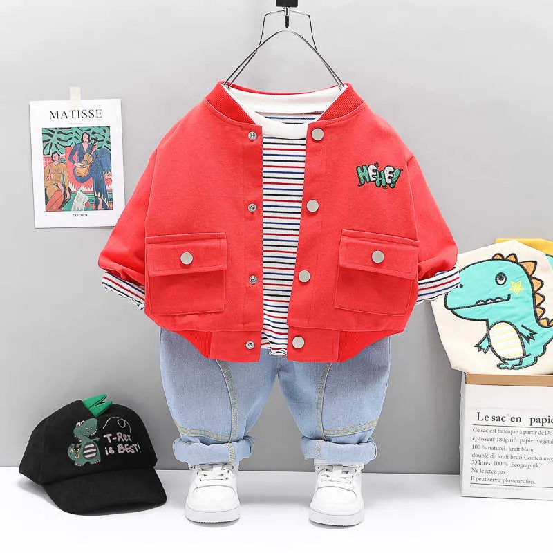 0-5 Anos Spring Boy Roupas Conjunto Casual Forma CartoonCoat + T-shirt + Pant Kid Crianças Baby ToDdler 210615