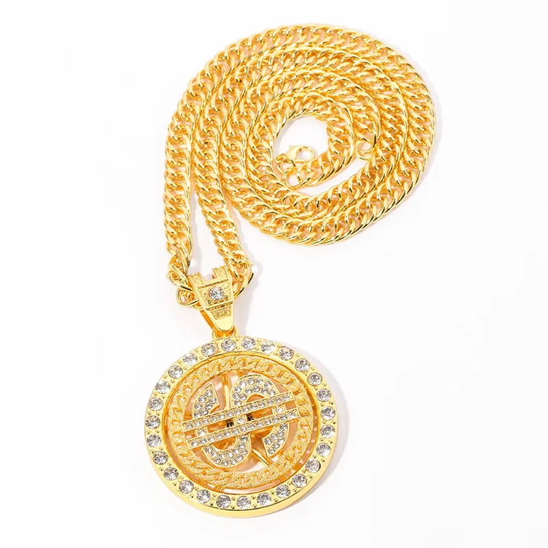 Collier pendentif Dollar créatif diamant Dollar rotatif en métal Hip Hop, décoration de fête, accessoires bijoux à la mode