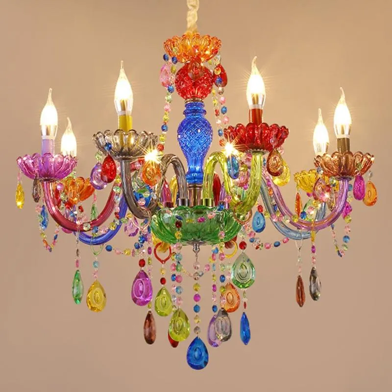 Lustres Couleur européenne Chambre d'enfants Lampe de chambre à coucher Candy Creative Crystal Light El Restaurant Diffuse Café Bougie Lustre