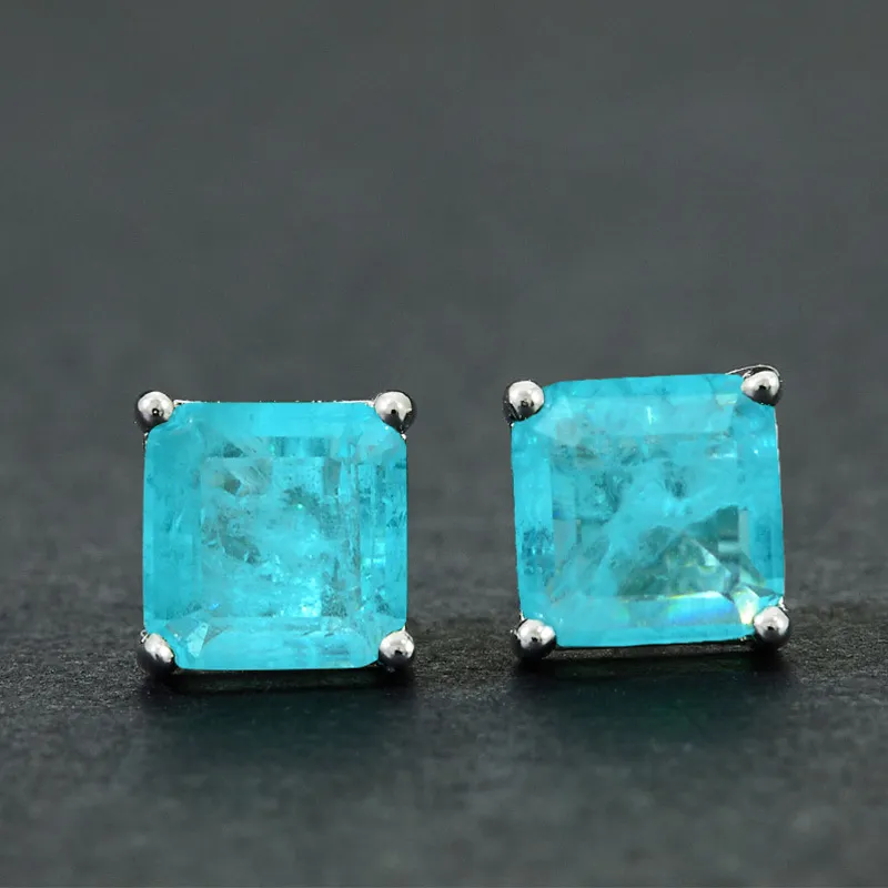 Ohrstecker mit 2 Karat Paraiba-Turmalin im Prinzessinnenschliff, 100 % echtes 925er-Sterlingsilber, Schmuck, Party, Hochzeit, Ohrringe für Frauen