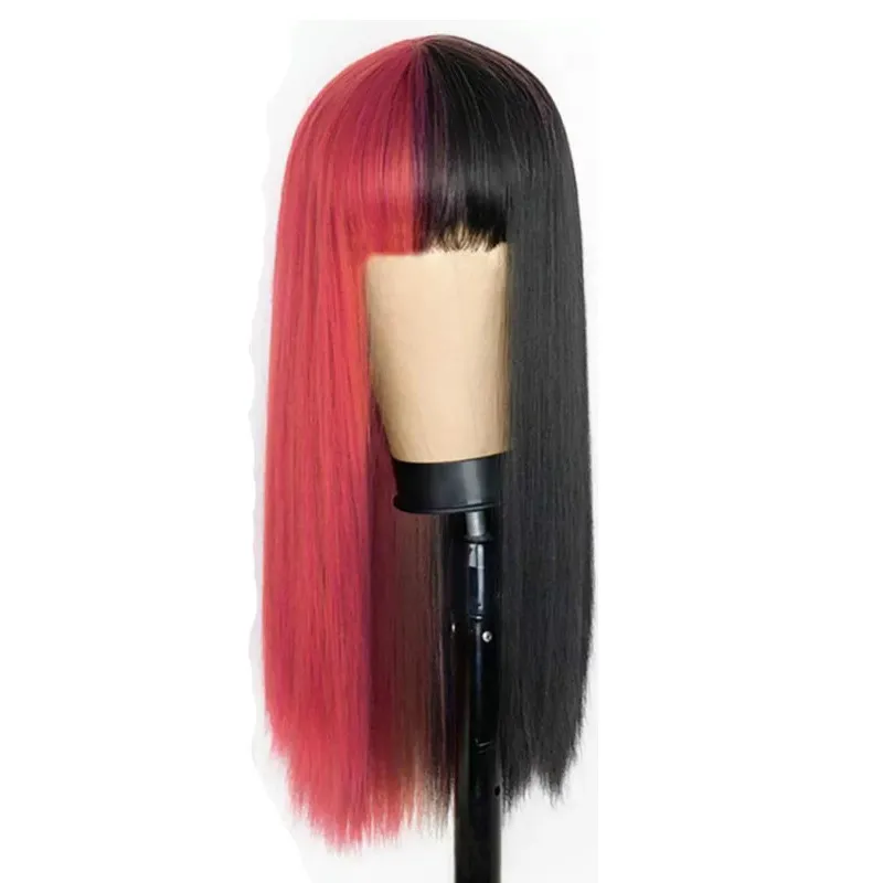 68cm Perruque Cosplay Synthétique Avec Frange Simulation Perruques de Cheveux Humains Postiches pour Femmes Noir et Blanc Perruques en 5 Couleurs 011 #