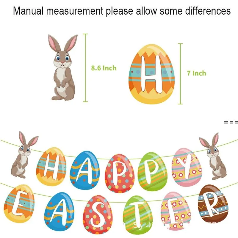 NUOVOHappy Easter Egg Banner Decoration Hanging Coniglio Ghirlanda Bunny Latex Home Pasqua Compleanno Festa di nozze Stamina colorata via mare ZZE11565