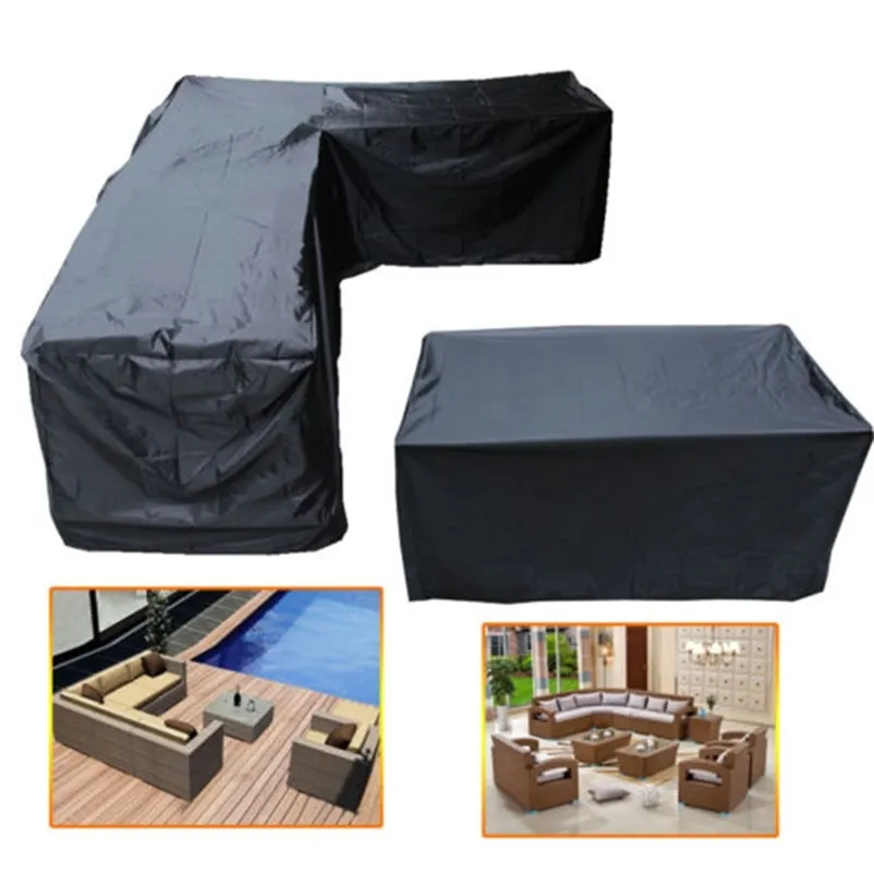 Corner Outdoor Sofa Cover Garden Rattan Corner Furniture Cover V Shape Waterproof Sofa Protect Set All-Purpose Dust Covers 211102