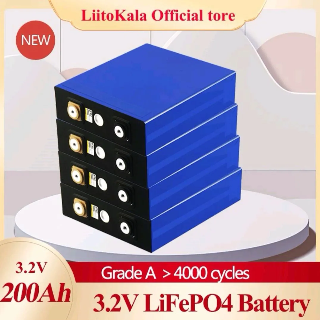 LiitoKala 3,2 V 200 Ah LifePo4 Batterie Lithium 600 A 3C High Drain für DIY 12 V 24 V 48 V Solar-Wechselrichter Elektrofahrzeug Golf Auto M6 Schraubsäule