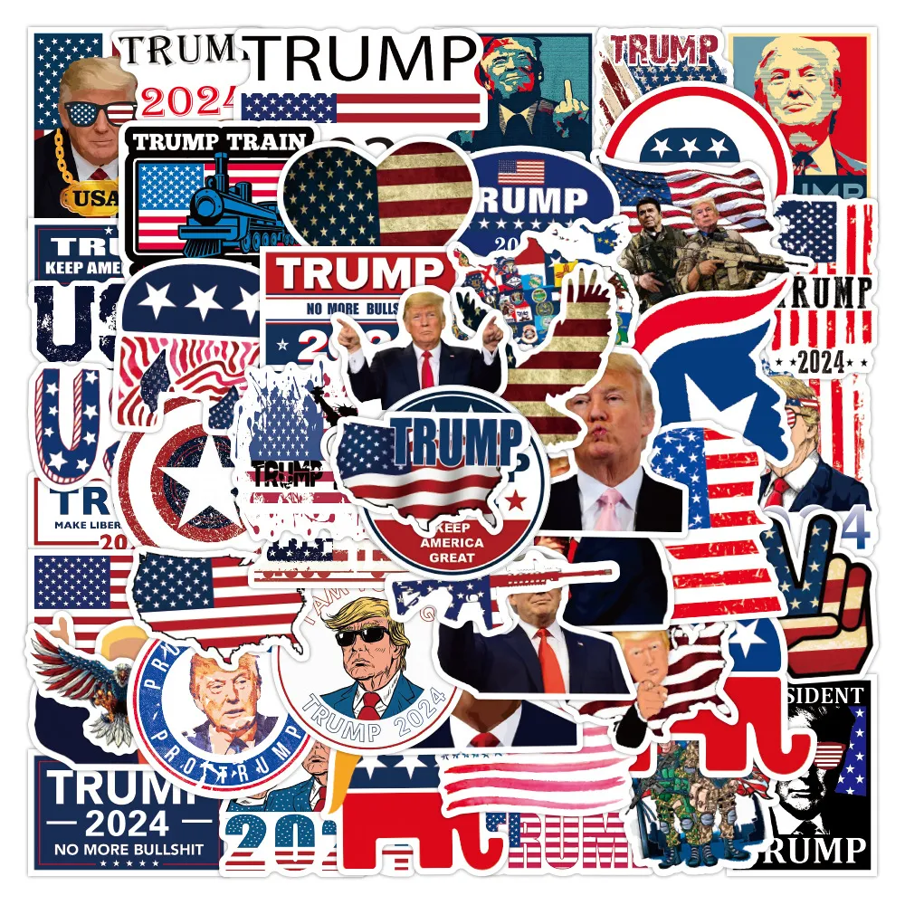 Lot de 50pcs en gros USA président autocollants Trump 2024 autocollant étanche sans double bouteille d'eau cahier planche à roulettes bagages voiture décalcomanies livraison directe