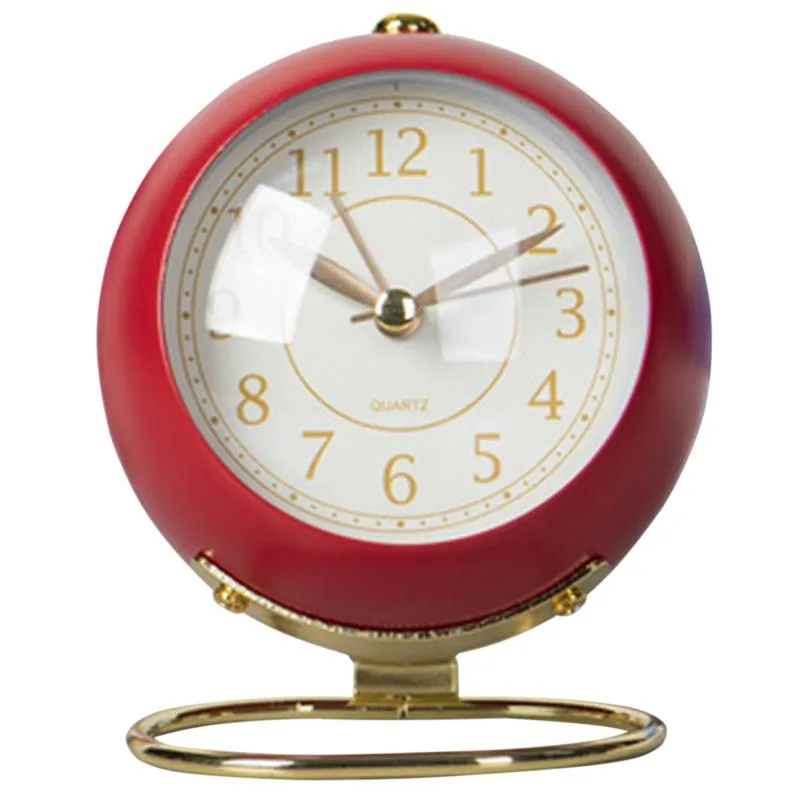 Other Clocks & Accessories Bedroom Alarm Clock Desk Analog Ultra-Quiet Metal Non-Ticking Retro Small Table Cute Clock,Red